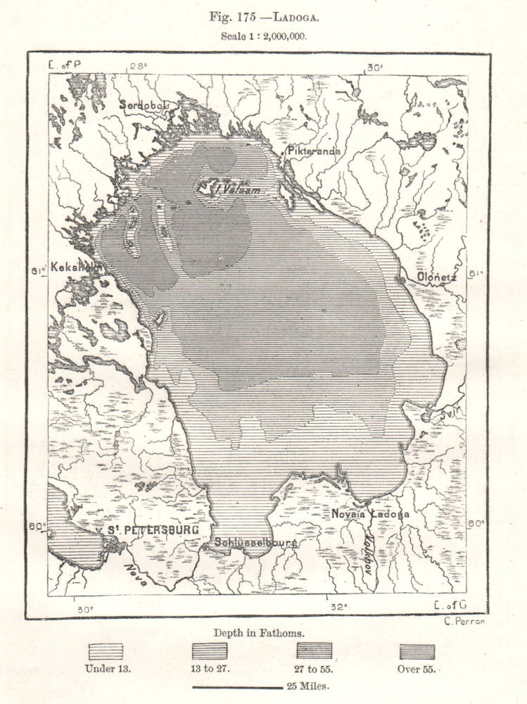 Ladoga. Russia. Sketch map 1885 old antique vintage plan chart